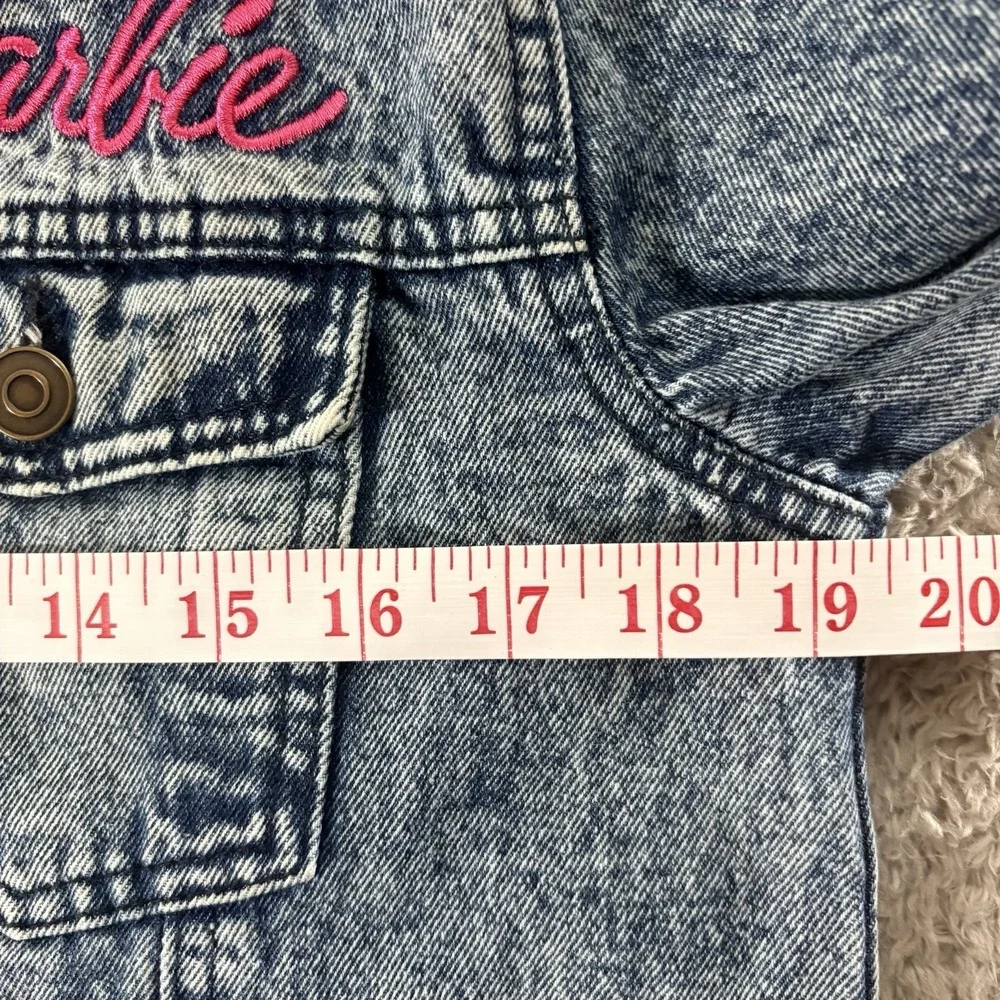 Mattel Barbie Blue Acid Wash Denim Trucker Jacket  Adult Youth XL Barbiecore Y2K